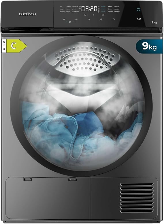 Cecotec 9 kg Heat Pump Dryer Bolero DressCode Dry 9400 Inverter Steel, Equivalent Class A+++, 15 Programs, Automatic Drying, Easy Ironing, Stop&Go Functions, Delay Start, KidLock, Inox [Energy Class E]