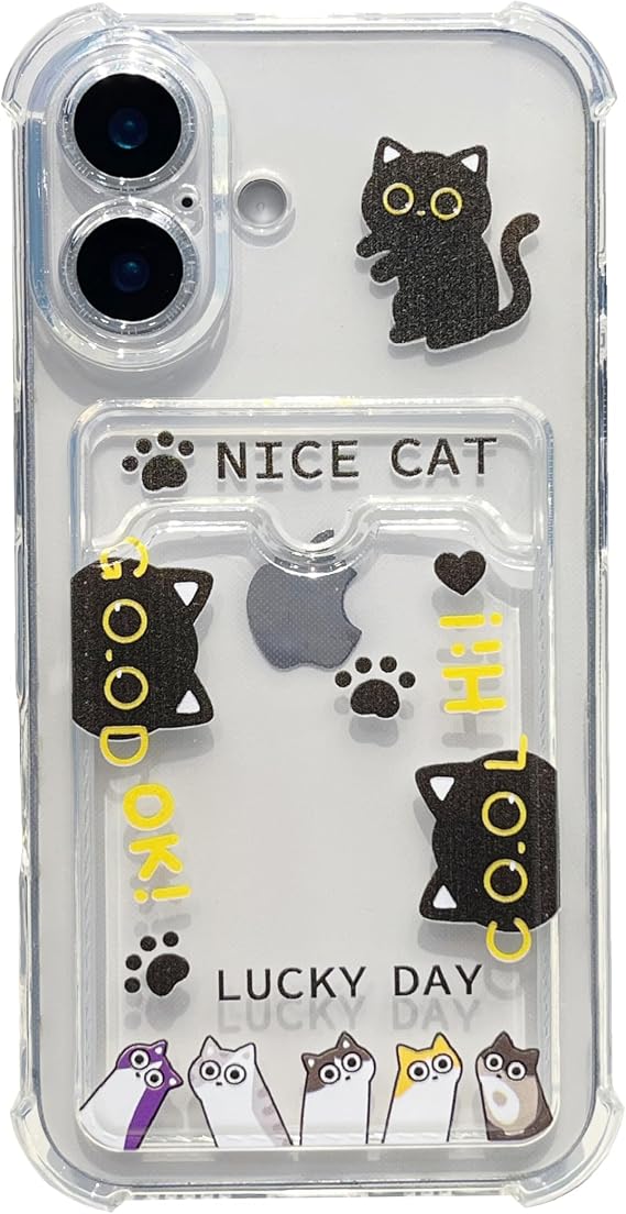 iPhoneケース用にデザインされました、かわいい猫のカードホルダーコーナーエアバッグクリアソフトフォンケースクリア、iPhone 17 Pro Max用