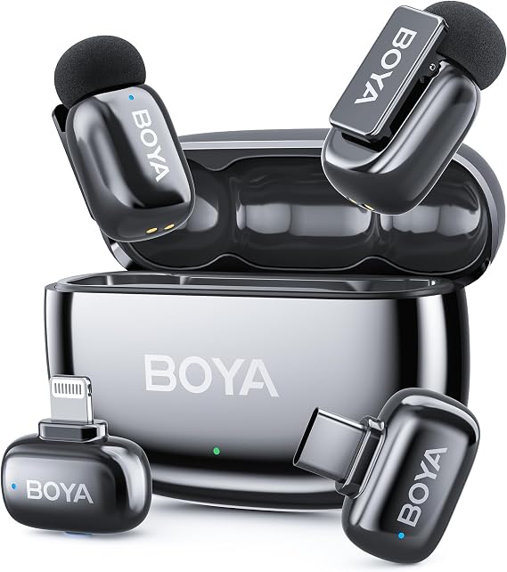 BOYA Mini 2 Wireless Lavalier Microphone for iPhone16/17 Android USB-C Plug, 2 Ultra Mini Mic with Noise Reduction, Lapel Microphone for Vlogging TikTok YouTube Content Creators