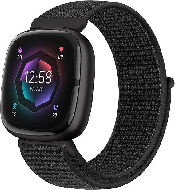 Runostrich Nylon Loop Straps Compatible with Fitbit Versa 4/Sense 2/Versa 3/Sense, Soft Breathable Sport Adjustable Replacement Band Women Man Wristband Accessories