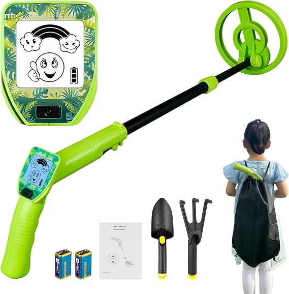 Metal Detector for Kids, Adjustable 60-86cm Portable Childrens Metal Detector with LCD Display for Outdoor Exploration Green
