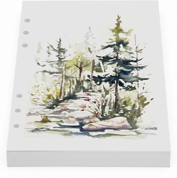 Wanderings A5 watercolour Paper Inserts – 300 GSM 6-Ring Binder Paper – 8.3 x 5.6" – Thick White Blank Loose Leaf Refills – Filofax 6-Hole Compatible – 30 Sheets, 60 Pages (Double-Sided)