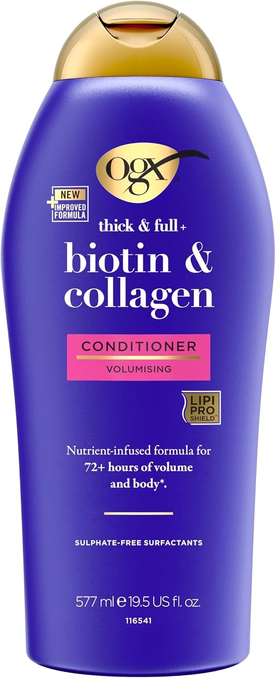 OGX Biotin and Collagen Volumising Hair Conditioner, Thick , with Vitamin B7 Biotin, and Collagen, for Thin Hair, Sulfate Free Surfactants, 577ml