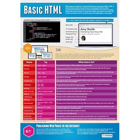 Daydream Education Basic HTML | Computer Science Posters | Gloss Paper measuring 850mm x 594mm (A1) | STEM Posters for the Classroom | Education Charts