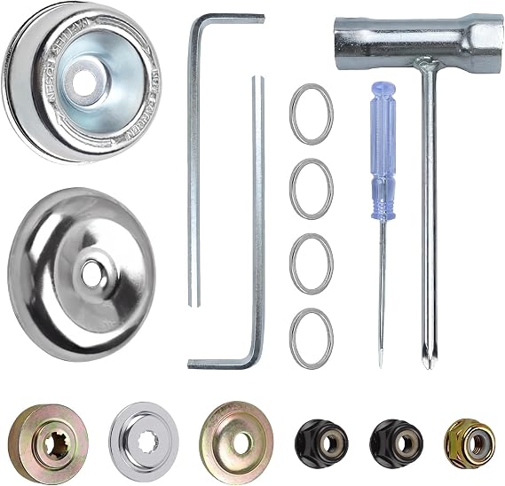 16PCS Replacement Metal Blade Nut Fixing Kit With 25mm Arbor Compatibility Installation Tools for Lawn Mower, Trimmer, Brush Cutter, Metal Gearbox Adapter for Strimmer and Garden Tools