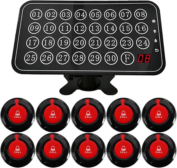 Wireless Waiter Calling System Nurse Call System Caregiver Pager Nurse Call Button for Restaurant Hospital Clinic Nursing Home 10 Call Buttons and 1 Elderly Monitoring for Patients Seniors