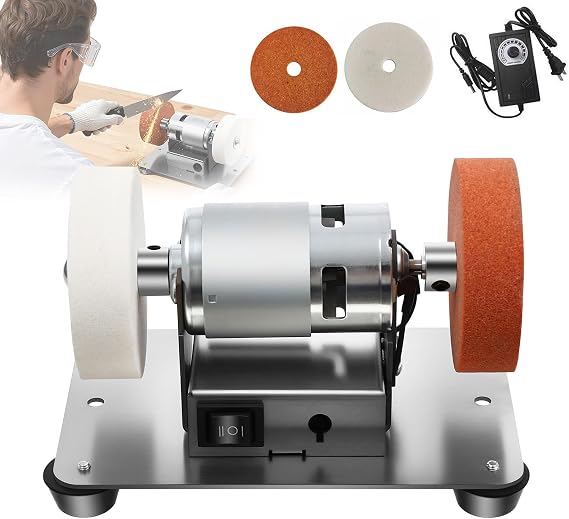 Benchtop Sander, 7-Speed Electric Sander, 3000-6000 Rpm, Equipped With 2 Grinding Wheels, Reversible, For Diy Metal Grinding And Polishing