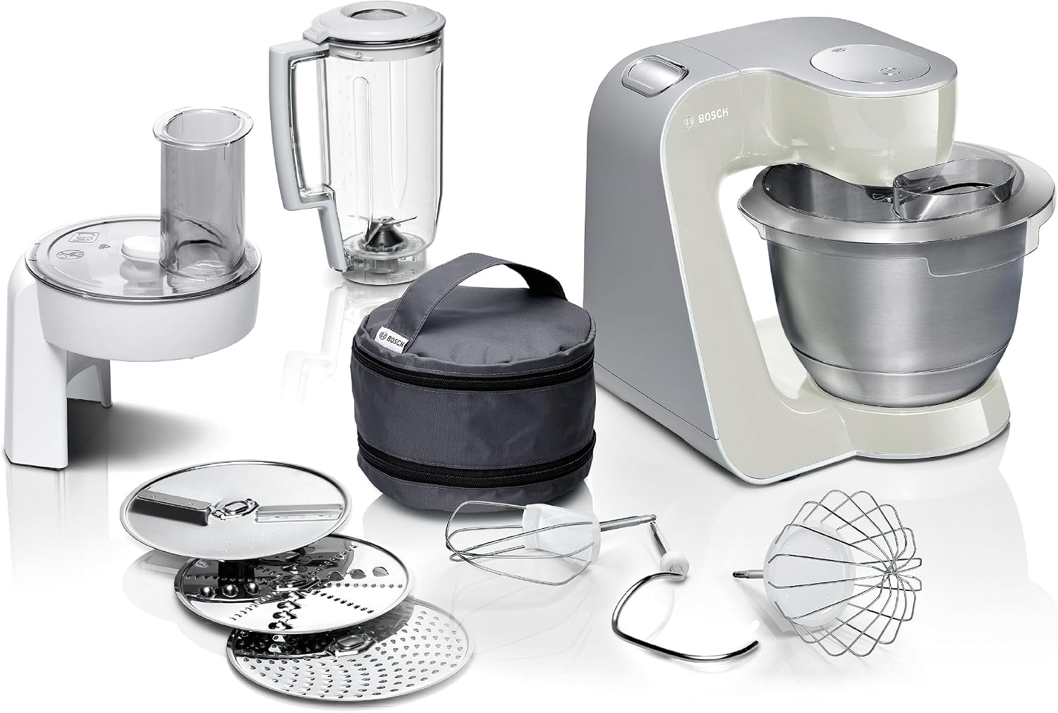 Bosch MUM58L20 Food Processor - Food Processors Grey, Stainless Steel, White, Stainless Steel, 5060 Hz, Mixing, PE