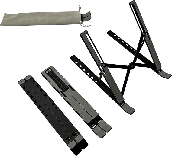 Portable Desktop Laptop Stand,Aluminum Alloy Portable Laptop Stand, 7 Level Adjustable, Foldable, Ergonomic, Suitable for Laptops up to 18 Inches, Black Metal Portable Laptop Stand