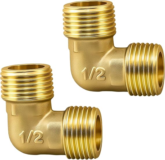 2PCS Brass Elbow Pipe Fitting 90 Degree 1/2" Female to 1/2" Male, 20mm Compression Connectors, Heavy Duty Brass Pipe Fitting 90 Degree Elbow for Plumbing, Water, Gas,Air Line Connection