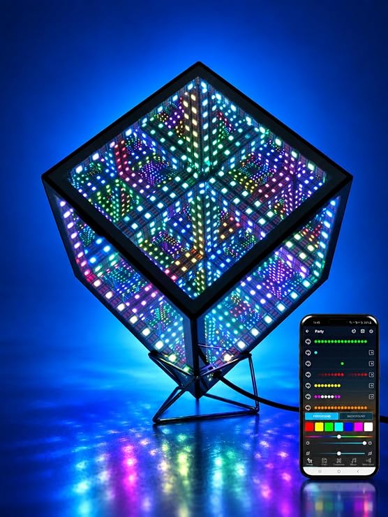 Infinity Hyper Cube Led Light Led Controller with Stand, Controller & Sound & App Reactive Desk Lamp - Cool & Creative Multicolor Decorative Mirror Art Desk Night Light (6 Pole