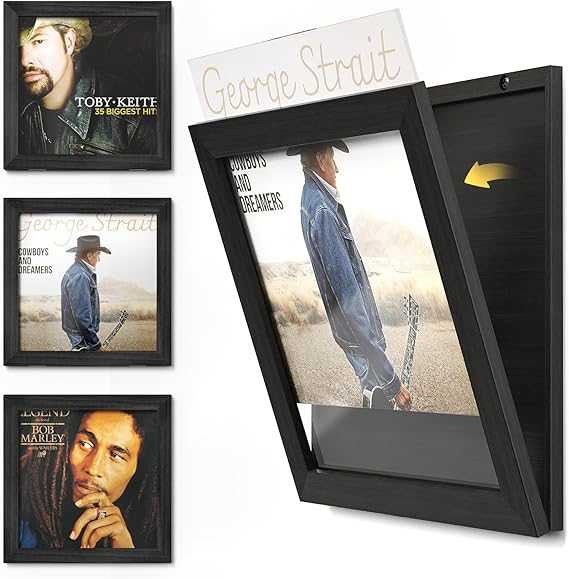 Vinyl Record Frame Wall Front Opening, 3-Pack Album Frames for 12x12 Inch LP Vinyl Record Cover Display (Black)