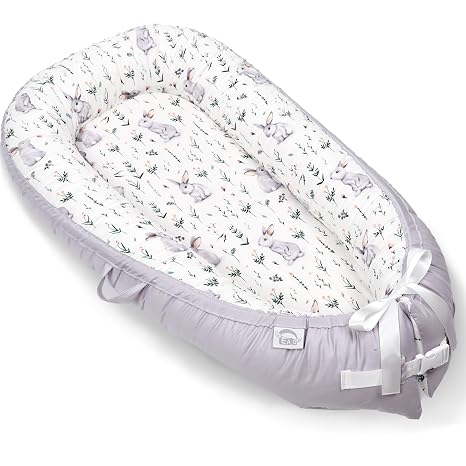 EAQ Baby Nest Cot Bumper Baby Soft Breathable Baby Bed for Newborn Gift 100% Cotton Baby First Equipment Newborn (Rabbit Light Grey)