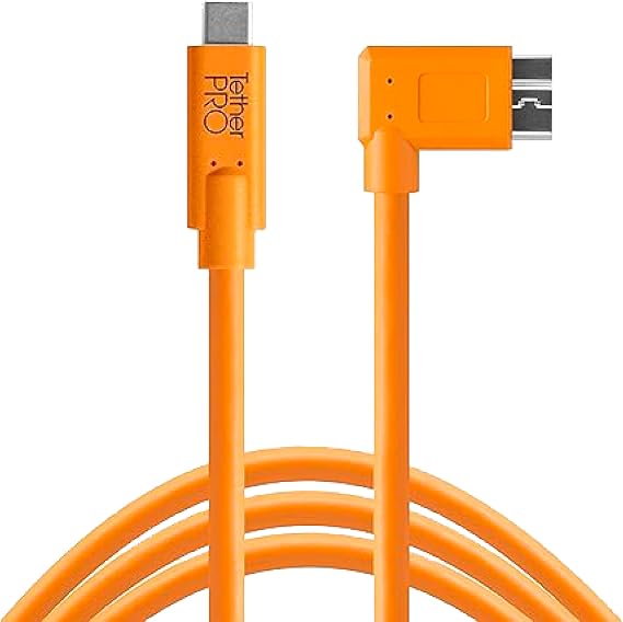 Tether Tools TetherPro USB-C to 3.0 Micro-B Right Angle - Dik Açı Bağlantı Kablosu 15' (4.6m) DSLR Kamera, Turuncu