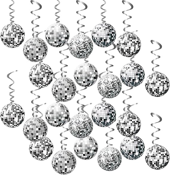 48 Pcs Hanging Swirl Decor, 70s Disco Ball Hanging Swirls, Disco Party Hanging Streamer, Disco Ball Decorations, Silver Ceiling Decor for Retro Disco Fever Party Birthday Party Favors Supplies
