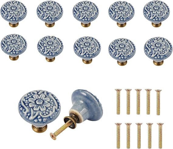10 Pieces Ceramic Drawer Knobs Set, 34mm Cabinet Pulls with Mounting Screws