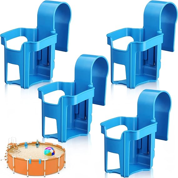 LATERN 4Pcs Poolside Cup Holder, 9CM x 7CM Plastic Swimming Pool Drink Holder Garden Cup Basket Fits 2 Inch or Less Round Top Bar (Blue)