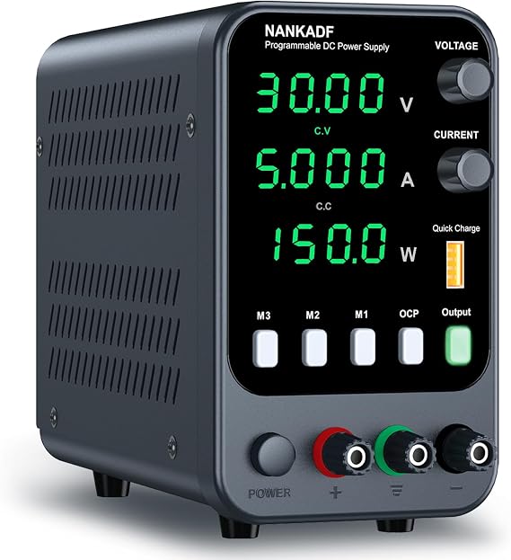 Dc電源可変メモリ30v 5aベンチ電源 4桁ledディスプレイ付き 調整可能な調整スイッチング電源 メモリリコール付き、出力無効ボタン