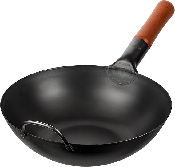 YOSUKATA Flat Base Carbon Steel Woks & Wok Pans 30cm