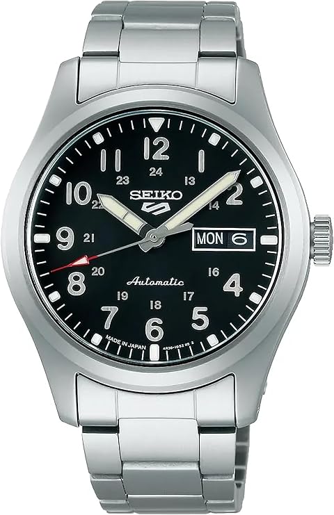 SEIKO SRPJ81 Men's Analog Mechanical Watch - Black Dial Silver Stainless Steel Band - 100 Meters Water Resistant Depth Mechanical Watch, Classic