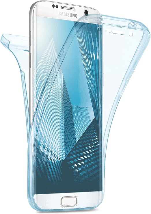 moex Double Case for Samsung Galaxy S6 Edge Silicone Transparent 360 Degree Full Body All-Round Protection Complete Protective Case on Both Sides Mobile Phone Case Front and Back - Turquoise