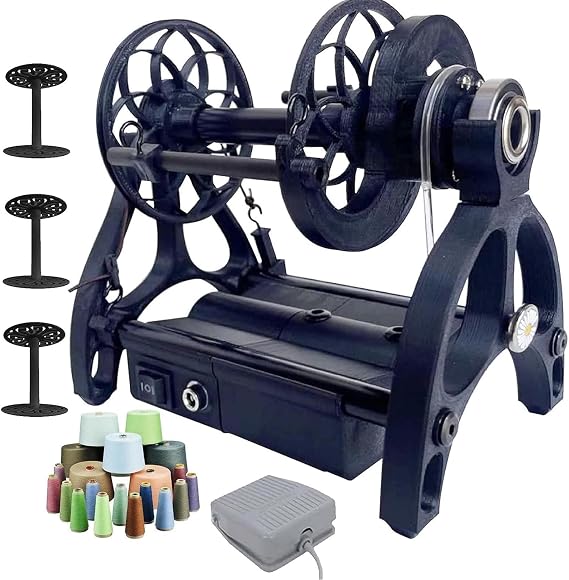Smart Yarn Spinner Machine- Electric Spinning Wheel - 120g Capacity Pet Hair Spinner With Foot switch & 3 Spools,12v Drum Carder- Forward/Reverse Switch,Adjustable Speed,Black