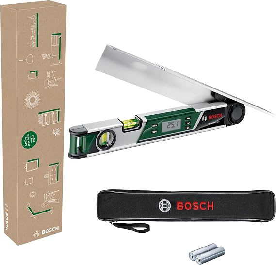 Bosch Home & Garden UniversalAngle Dijital Açı Ölçer (Çalışma aralığı: 0° - 220°, Kol Uzunluğu 40 cm, Gönye Açılarının Hassas Hesaplaması için Entegre Fonksiyonlar, Geri Dönüştürülmüş Karton Kutu)