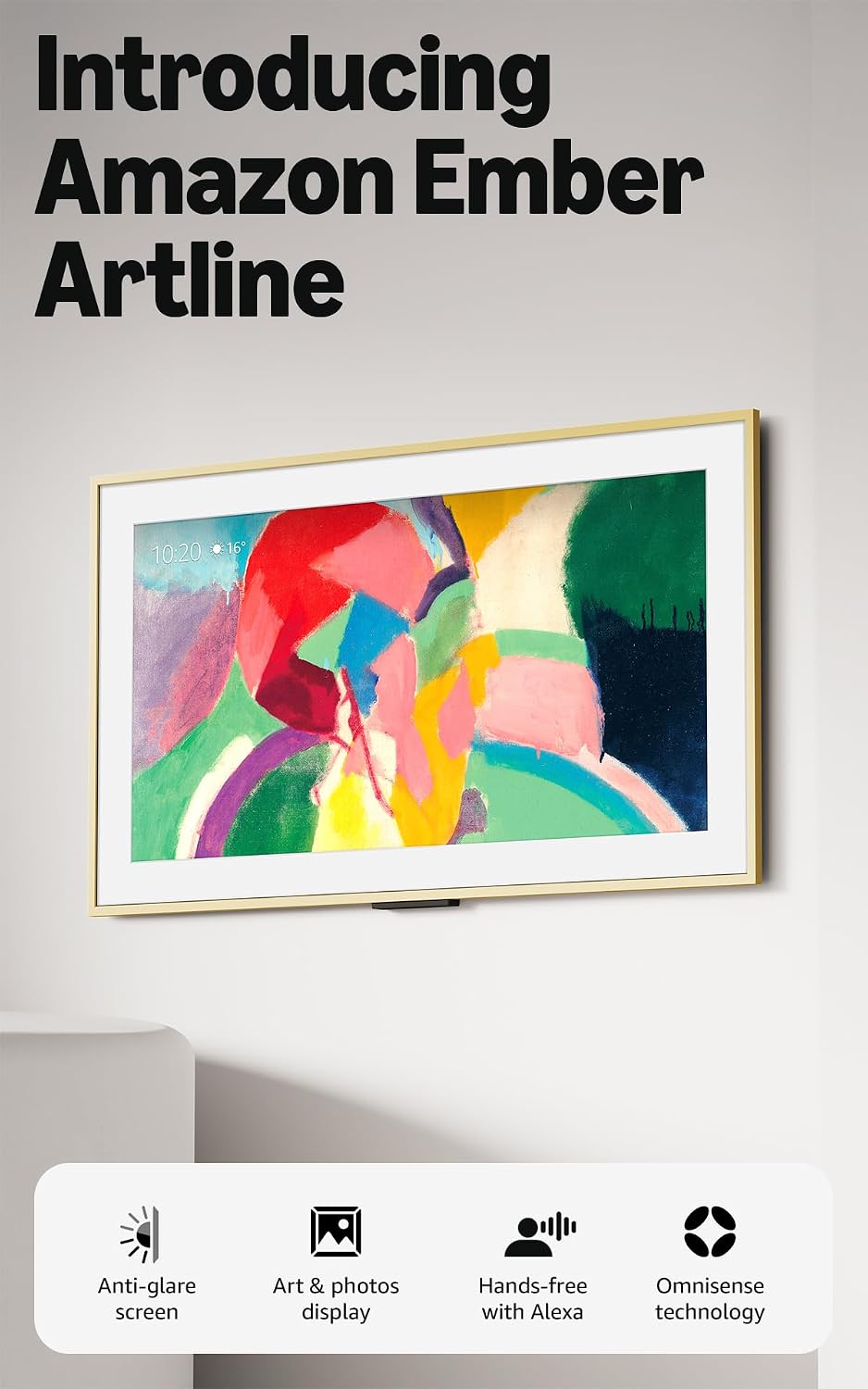 Amazon Ember Artline 55" with Fire TV (newest gen), 4K Ultra HD QLED smart TV and art display, customised frames, HDR10+, hands-free with Alexa - Pale Gold