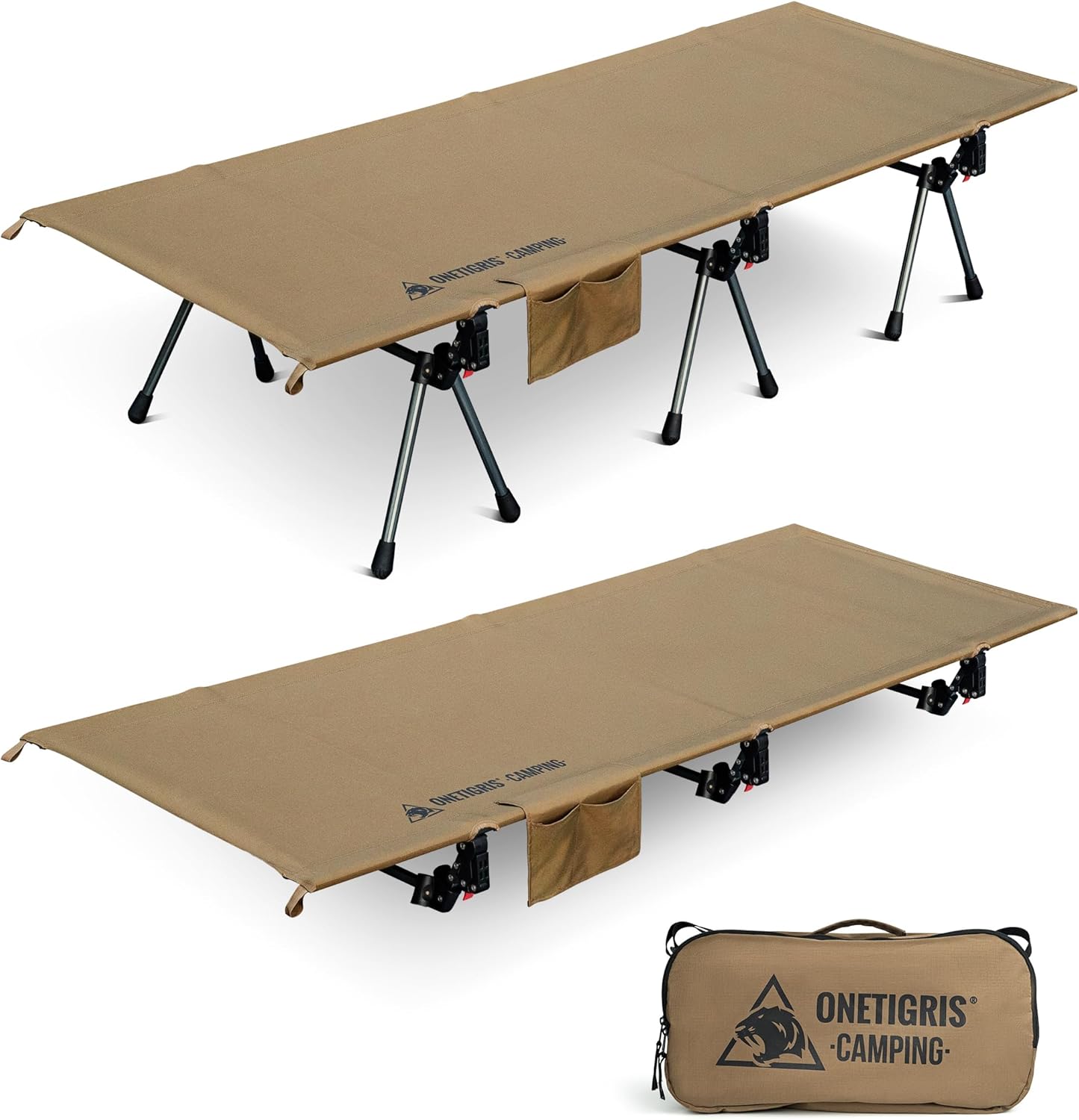 OneTigris Supranubis 2024 Folding Camp Cot, Camp Bed, Folding Cot, 2-Way, Load Capacity 330.7 lbs 150 kg, Easy Assembly, Wide, Storage Mesh and Pocket, Heavy Duty