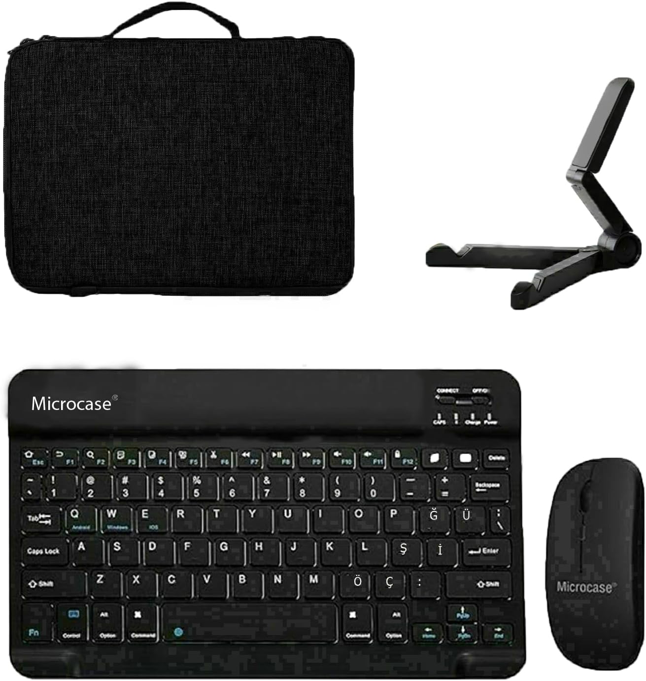 Microcase Samsung S10 FE Plus Tablet için Türkçe Bluetooth Klavye+Mouse+Tablet Standı-Siyah AL8126