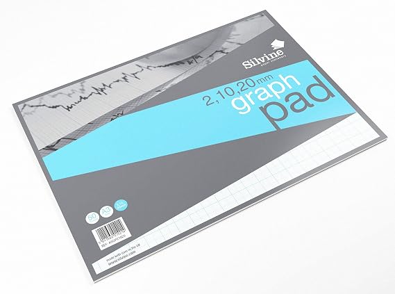 Silvine A3 Professional Graph Paper Pad - Printed 2-10-20mm Graph (50 Sheets)