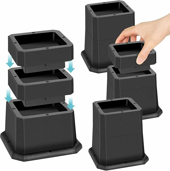 Bed Risers 2, 3 or 4 Inch Stackable Furniture Risers Adjustable Anti-Slip Chair Raisers for Sofas Couches Table Set of 4 Pack Black