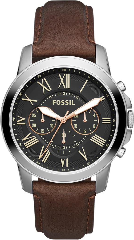 Fossil Men's FS4813 Grant Stainless Steel Watch with Brown Leather Band