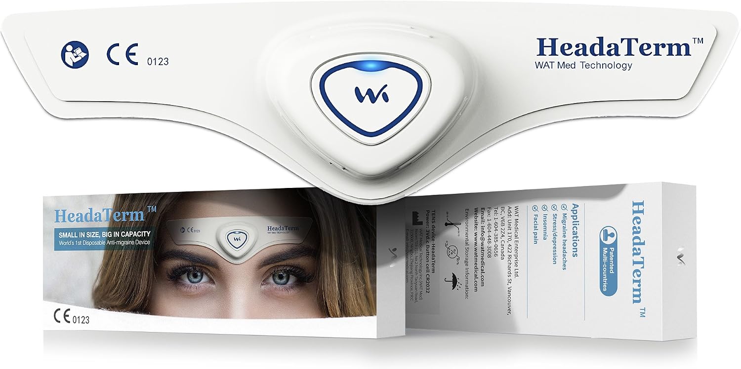 TENS Device-HeadaTerm Migraine Relief Electrode Stimulator Headache Pain Relief No Side-Effect Reusable Works Quickly Gifts for Parents Anti-Headache Device Drug Free