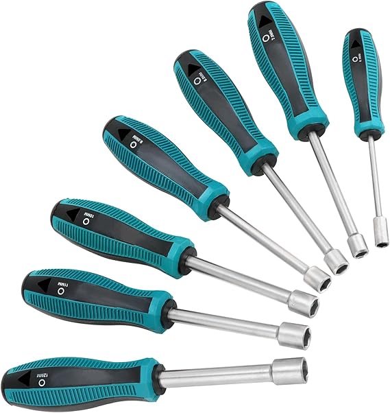 QWORK 7 Piece Socket Wrench Screwdriver 6-12 mm Allen Key for Hexagon Head Screws