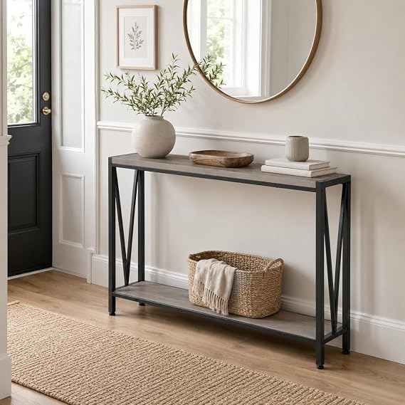 Narrow Console Table, Hallway Sofa Table for Small Spaces, Grey