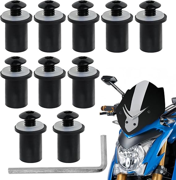 10 Pcs Motorcycle Windshield Screw Fairing Screen Bolts M5 Aluminum Black