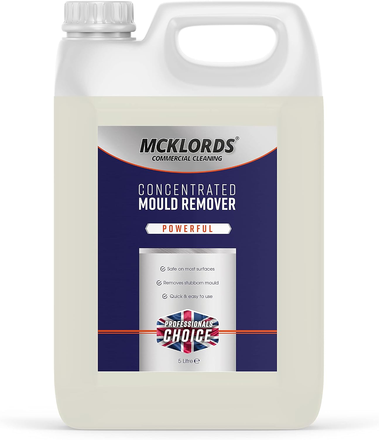 McKLords Commercial - Concentrated Mould Remover - Effective Mildew Stain Cleaner For Walls, Tiles, Silicone Seals & More - 5 Litre