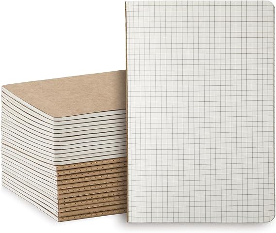 24 Pack A5 Squared Notebook, 60 Pages, Natural Kraft Cover Grid Notebooks