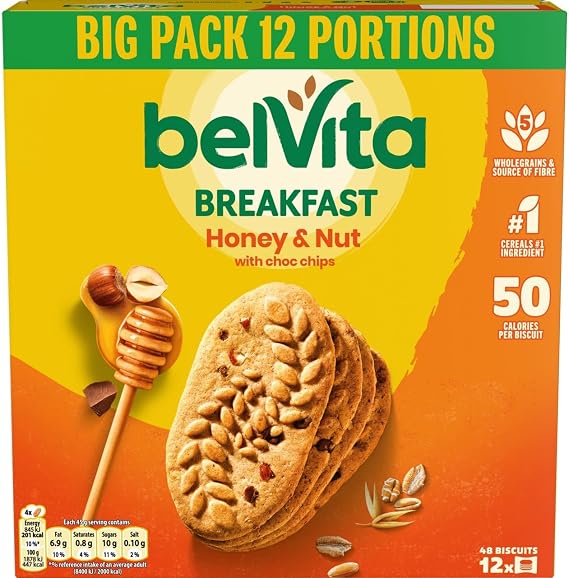 Belvita Breakfast Biscuits, Honey & Nuts with Choc Chips, 540 g (Pack of 1)