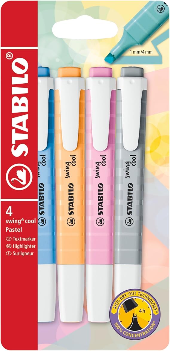 STABILO swing cool Pastel - Fosforlu Kalem - 4'lü Paket - Çeşitli Renkler