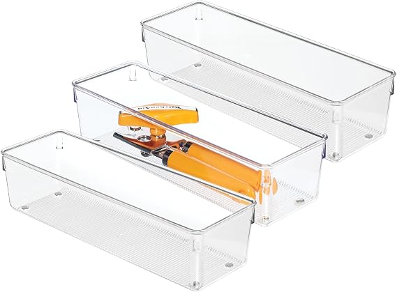 iDesign プラスチック製引き出しオーガナイザービン - キッチン、バスルーム、デスクの引き出しの収納に - 3個セット - クリア