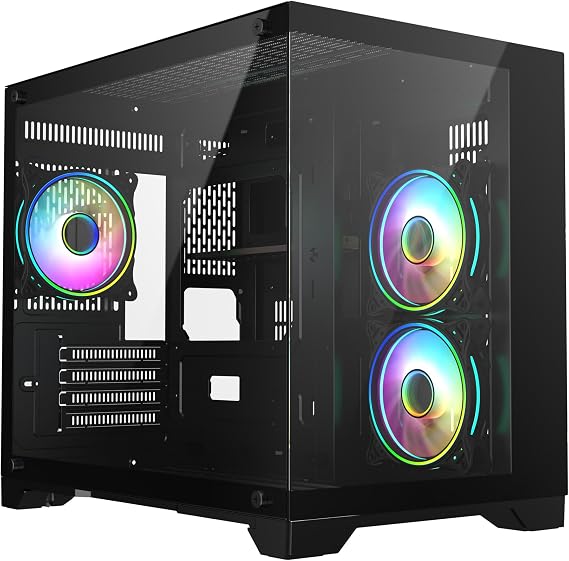 CiT Concept Black Dual Tempered Glass Panelling Micro-ATX PC Gaming Cube with 6-Port PWM Fan Controller and 3 x CiT Tornado Infinity 120mm ARGB Dual-Ring Fans Included