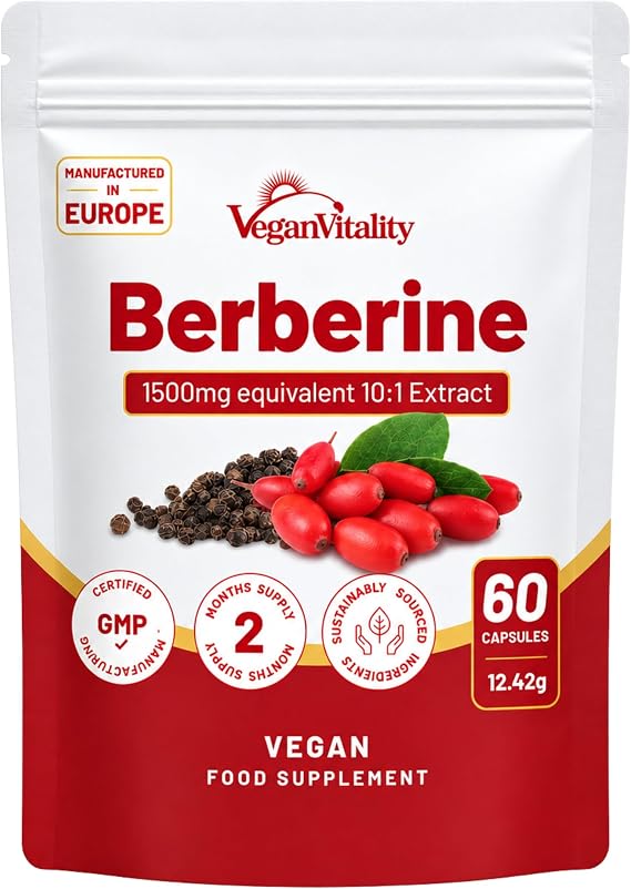 Berberine High Strength 1500mg - Berberine Supplement with Black Pepper, 60 Capsules 2 Months Supply - Weight Management, Made in The UK (60)