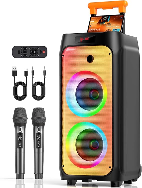 HWWR Karaoke Machine for Adults, 500W Party Speaker with Dual 8" subwoofers