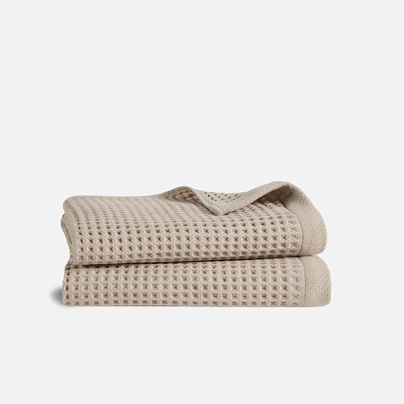 Brooklinen トルコ綿100%高級ワッフルバスタオル - 2枚セット ペブル