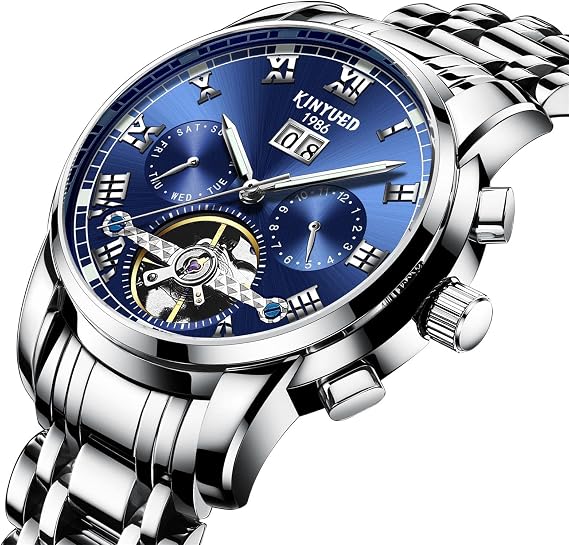 Mens Automatic Mechanical Watch Waterproof Stainless Steel Skeleton Tourbillon Self Winding Luxury Business Dress Wrist Watches