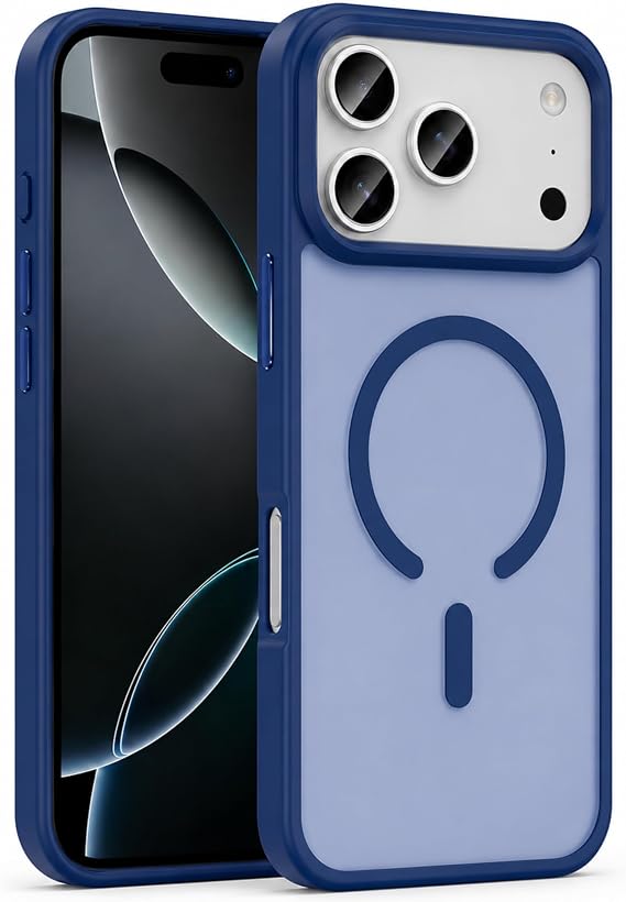 Ehr. iPhone 17 Pro/iPhone 18 Pro ile Uyumlu MagSafe Kılıf, Mıknatıslı Kablosuz Şarj Destekli, İpeksi Dokulu Sert Gövde, Kamera Korumalı Premium Silikon Kapak (Mavi, iPhone 17 Pro/iPhone 18 Pro)