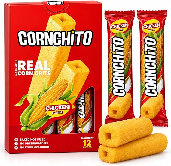 Cornchito Chicken Flavour Corn Grits Snack Sticks, 12 Pieces