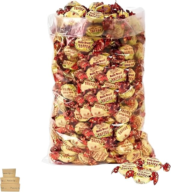 Toffee, Walker's Nonsuch Toffee Individually Wrapped, 1kg Treat Bag, British Traditional Sweets and Confectionery In Premier Life Store Box (Nutty Brazil)